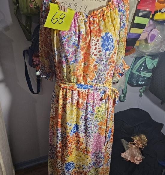 Nine West Flowy Spring Dress Size 12 With Belt Puff Sleeves - Picture 8 of 8